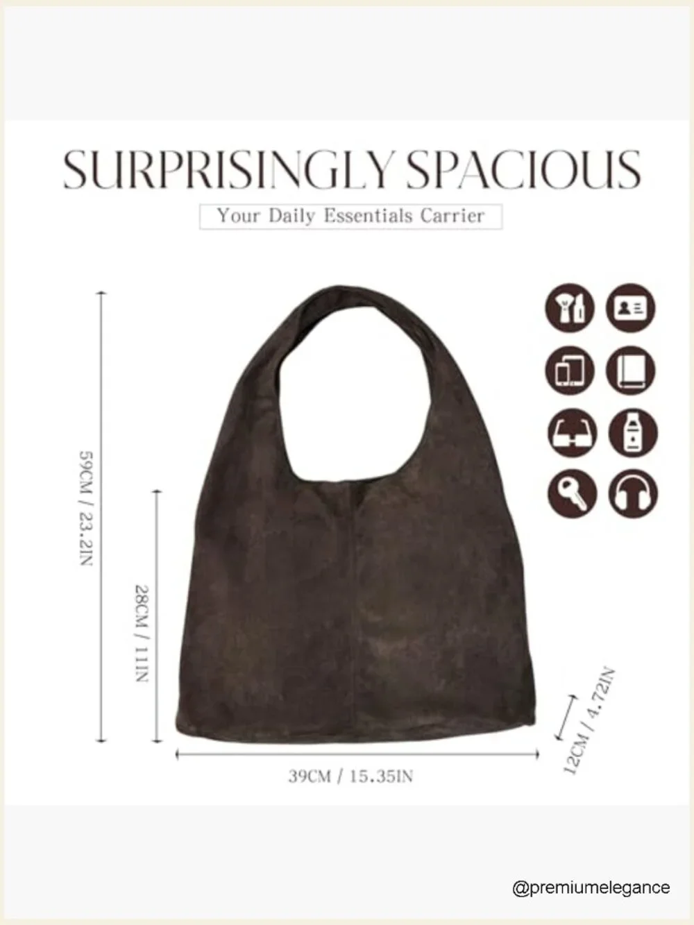 Faux Suede Hobo Bag - Slouchy Crescent Shoulder Purse - Large Vegan Suede Tote